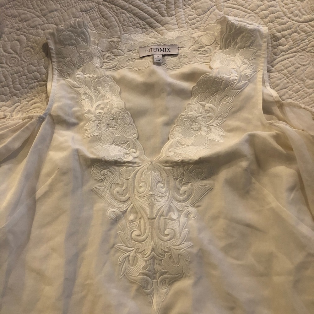 Intermix open shoulder balloon sleeve top